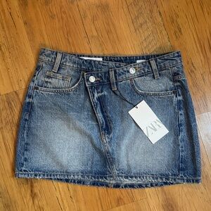 Zara Denim Mini Cross Button Skirt Sz S NWT
